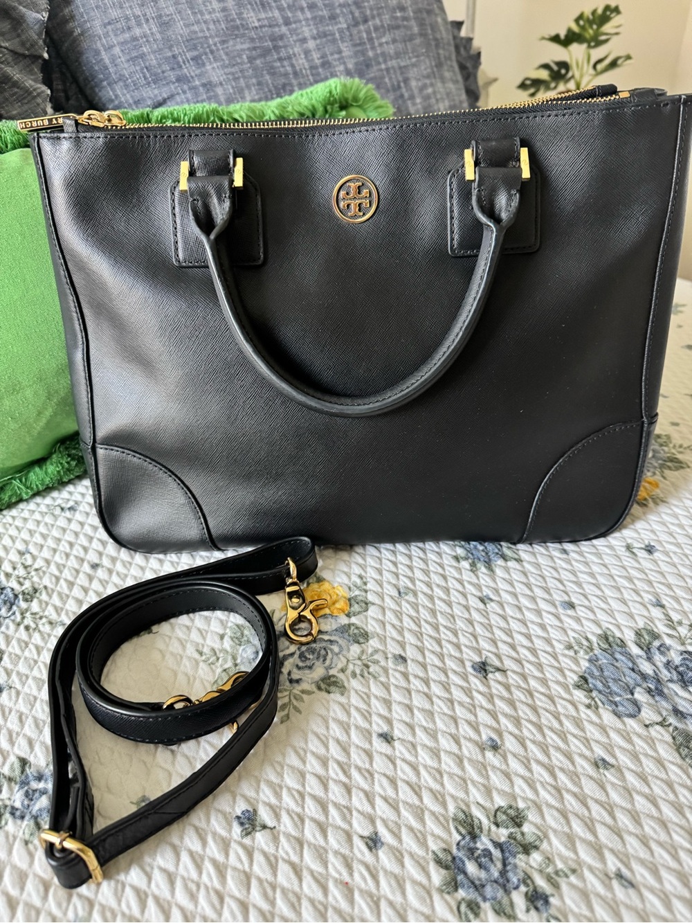 Tory Burch Robinson Saffiano Leather Tote with Removable Strap